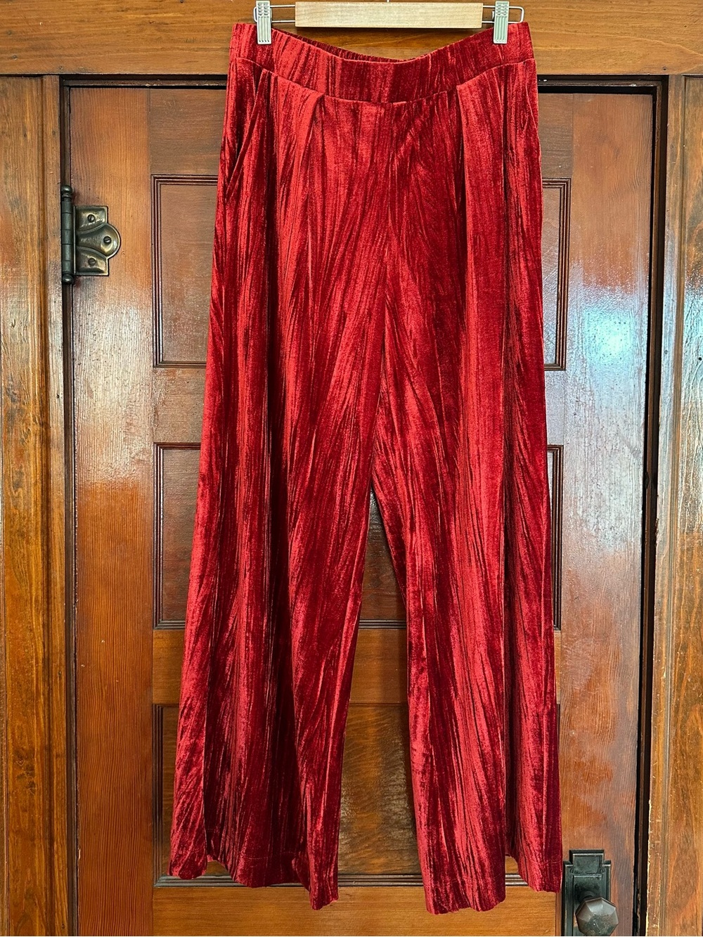 A New Day Red Orange High Rise Wide Leg Crushed Velvet Pants Size Medium Festive